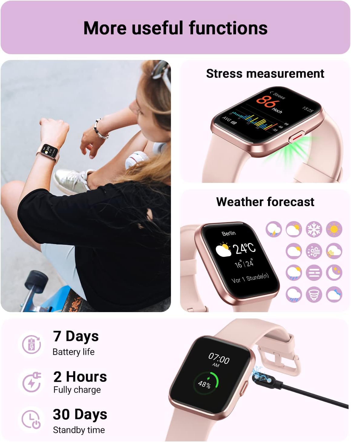 Smart Watch for Women Android & iPhone, Alexa Built-in, 1.8" Touch Screen Fitness Tracker with Answer/Make Calls, IP68 Waterproof Heart Rate/Sleep/SpO2 Monitor, Pedometer, 100+ Sport Modes - Image 6