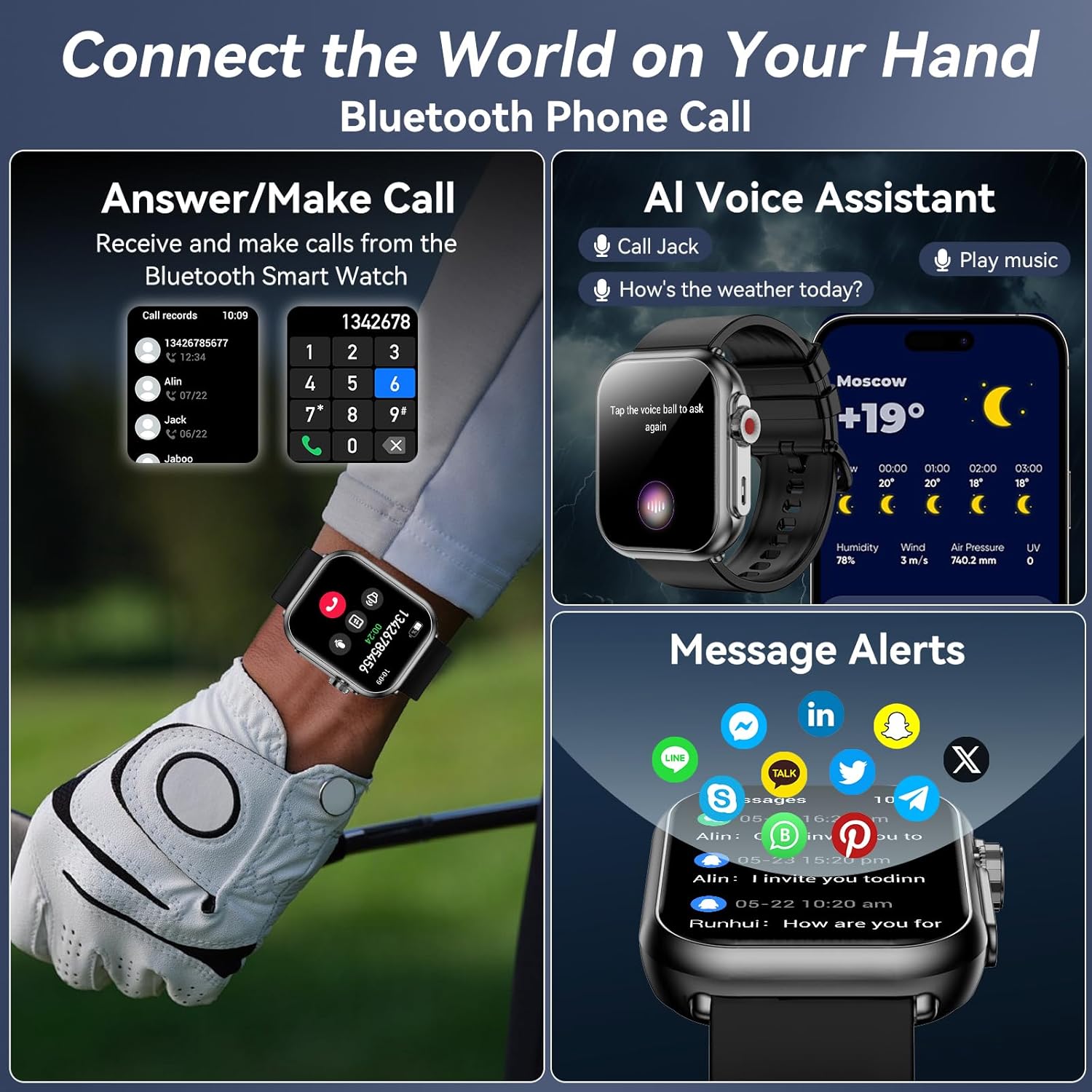 Smart Watch for Men Women, 1000mAh Battery 100-Day Standby Time, 1.85" HD Screen Fitness Tracker, 110+ Sport Modes, IP68 Waterproof, Heart Rate/Sleep Monitor, Fitness Watch for Android/iPhone(Black) - Image 3