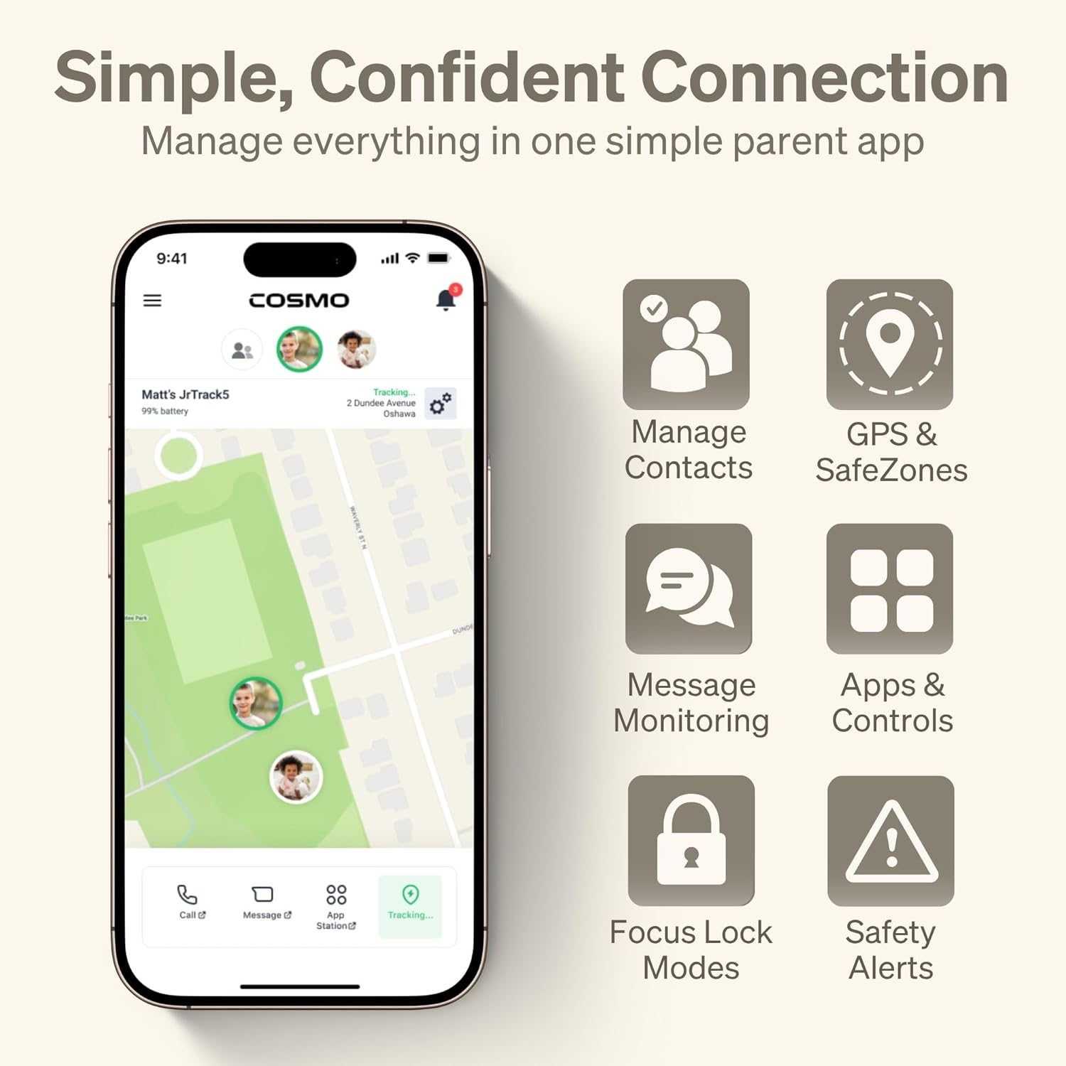 JrTrack 5 Kids Smart Watch by Cosmo | Best Kid-Safe Phone Watch | Precision Real-Time GPS Tracking | Call, Text, Activity, School Settings | Spotify Music | Parental Controls | SOS & Safety Alerts - Image 4