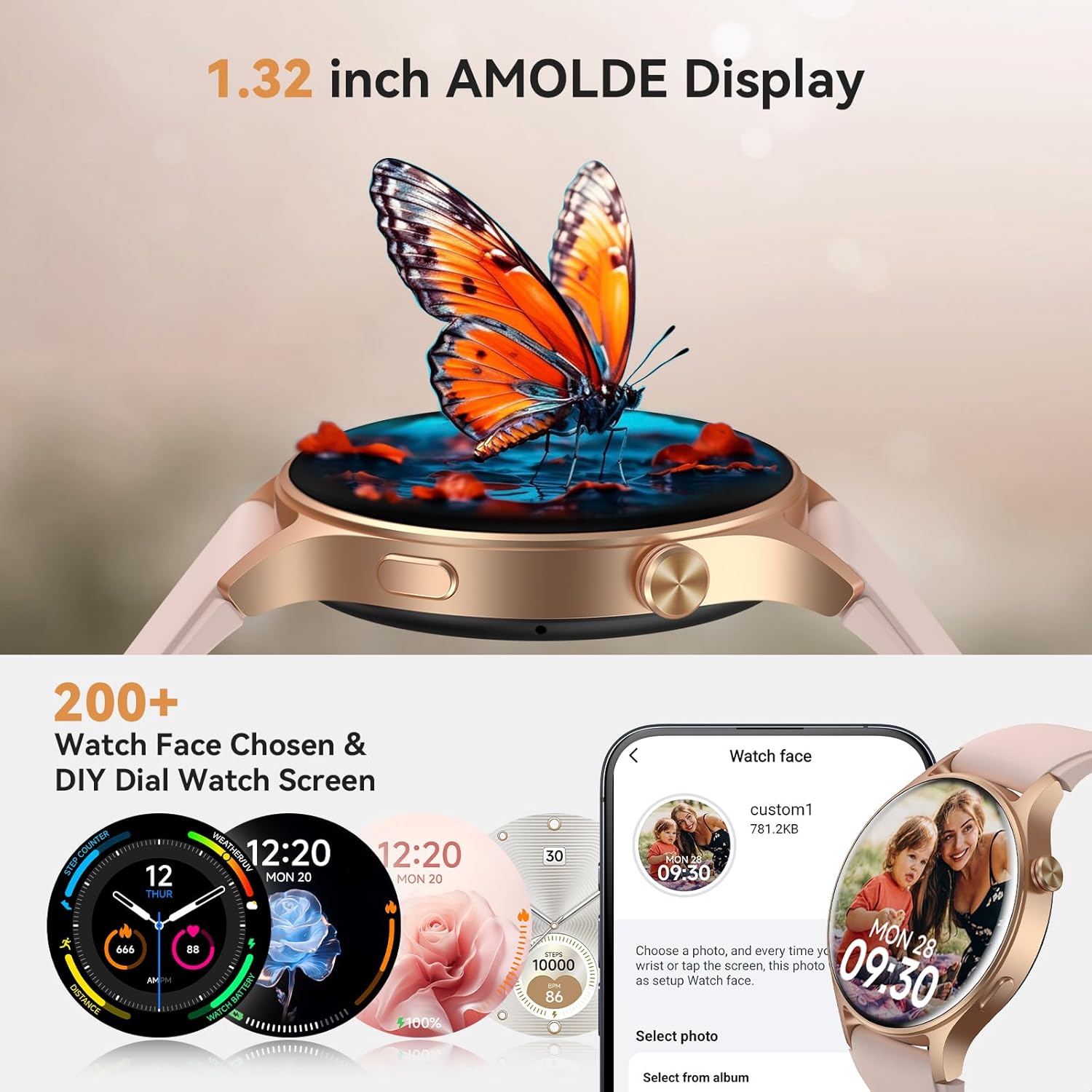 aeac Smart Watch for Women, 1.32'' AMOLED Ultra-Clear Screen Activity Trackers with Heart Rate/Sleep/SpO2 Monitor, Smartwatch for iPhone/Samsung/Android, 110+ Sport Modes Waterproof Fitness Watch - Image 4