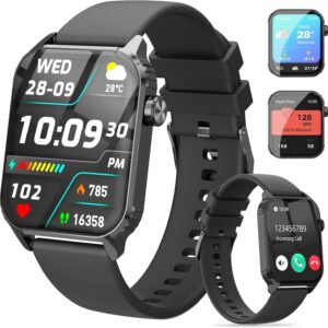 Smart Watches for Women Men, 1.83" HD Smartwatch with 120 Sports Modes, IP67 Waterproof, Bluetooth Call and Music Control；Heart Rate and Sleep Monitor (Black)