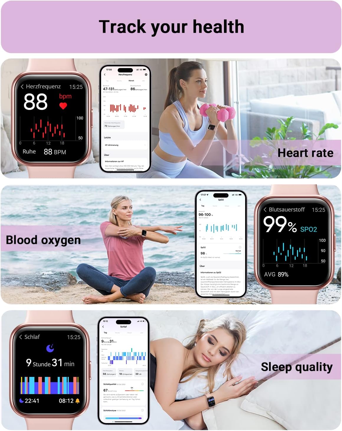 Smart Watch for Women Android & iPhone, Alexa Built-in, 1.8" Touch Screen Fitness Tracker with Answer/Make Calls, IP68 Waterproof Heart Rate/Sleep/SpO2 Monitor, Pedometer, 100+ Sport Modes - Image 4