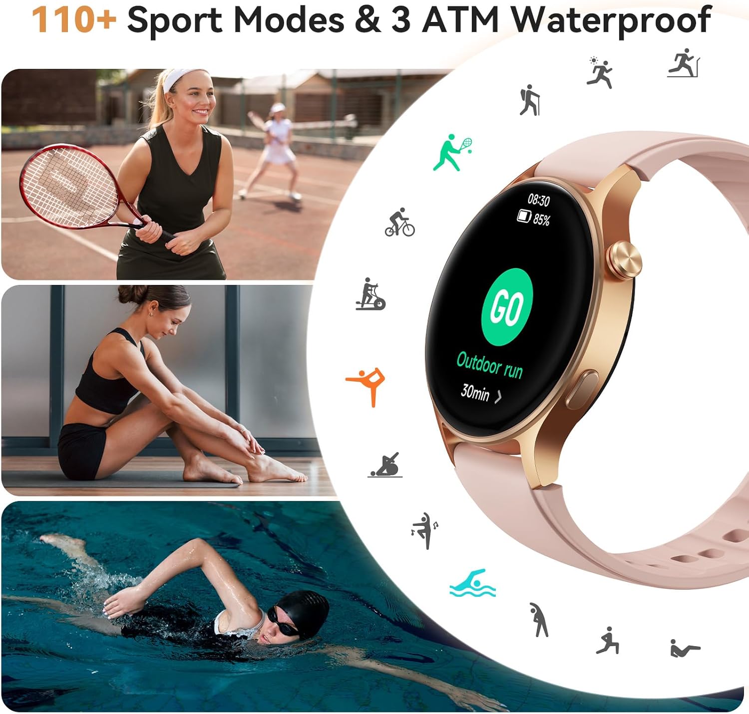 aeac Smart Watch for Women, 1.32'' AMOLED Ultra-Clear Screen Activity Trackers with Heart Rate/Sleep/SpO2 Monitor, Smartwatch for iPhone/Samsung/Android, 110+ Sport Modes Waterproof Fitness Watch - Image 5