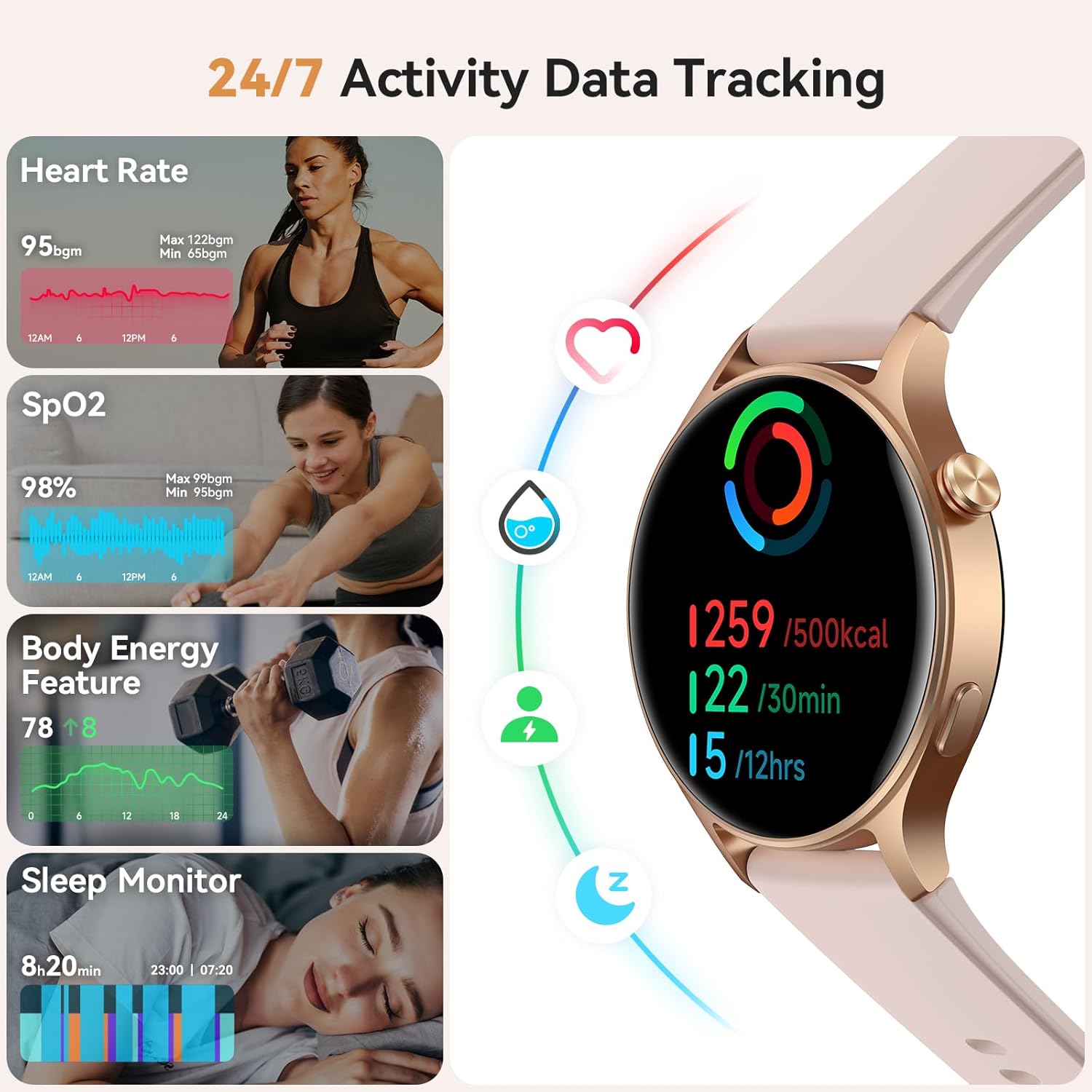 aeac Smart Watch for Women, 1.32'' AMOLED Ultra-Clear Screen Activity Trackers with Heart Rate/Sleep/SpO2 Monitor, Smartwatch for iPhone/Samsung/Android, 110+ Sport Modes Waterproof Fitness Watch - Image 2