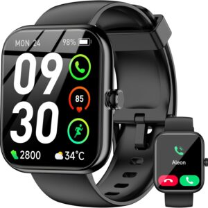 Smart Watch with Alexa Built-in, 1.83" HD Touchscreen Fitness Tracker, Bluetooth Notifications/Calls, IP68 Waterproof, 120+ Sport Modes, 24/7 Heart Rate & Sleep Monitor for iPhone Android iOS (Black)