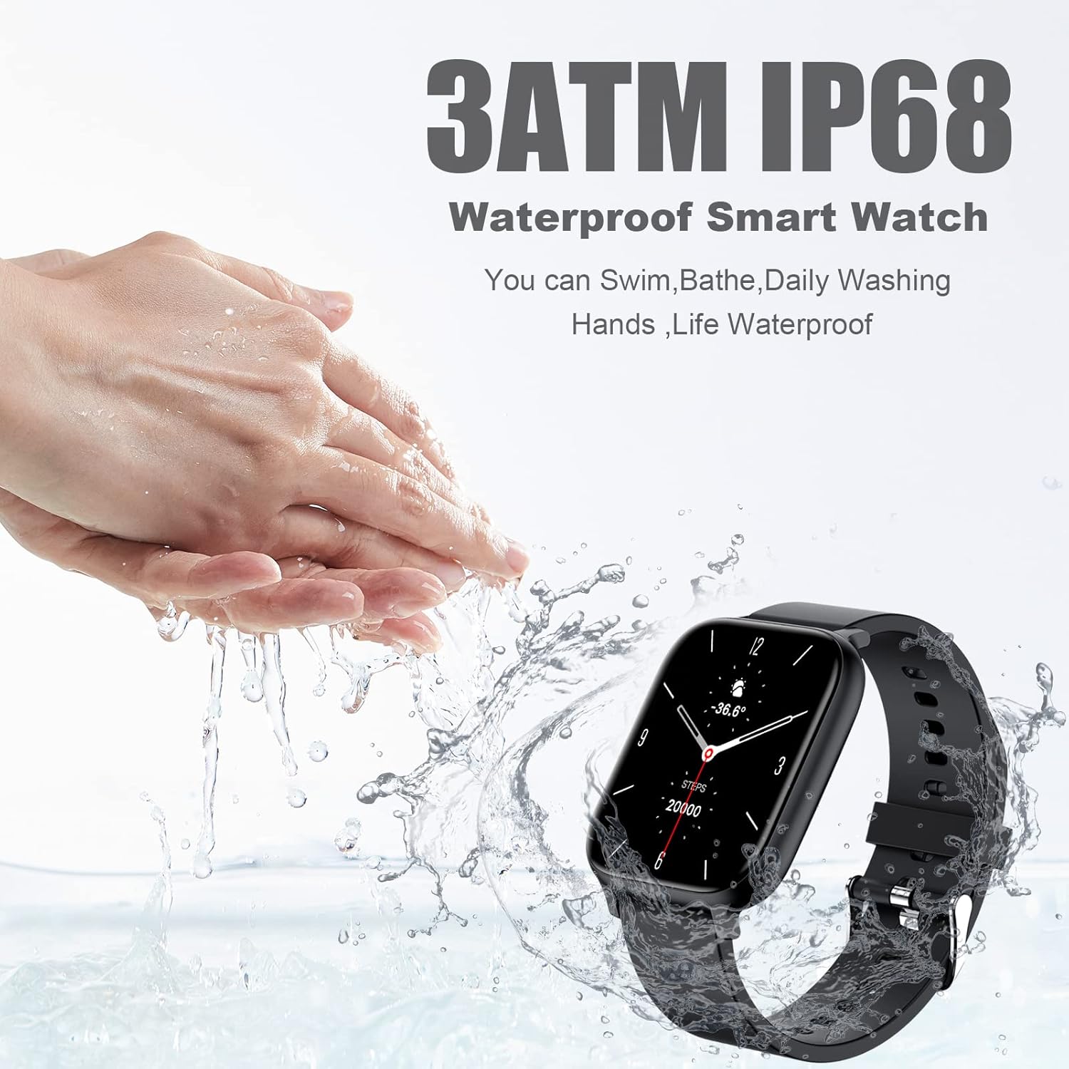 Smart Watch for Men Women Compatible with iPhone Samsung Android Phone 1.83 inch Full Touch Screen IP68 Waterproof Bluetooh Fitness Tracker Heart Rate/Sleep Monitor, Black - Image 6