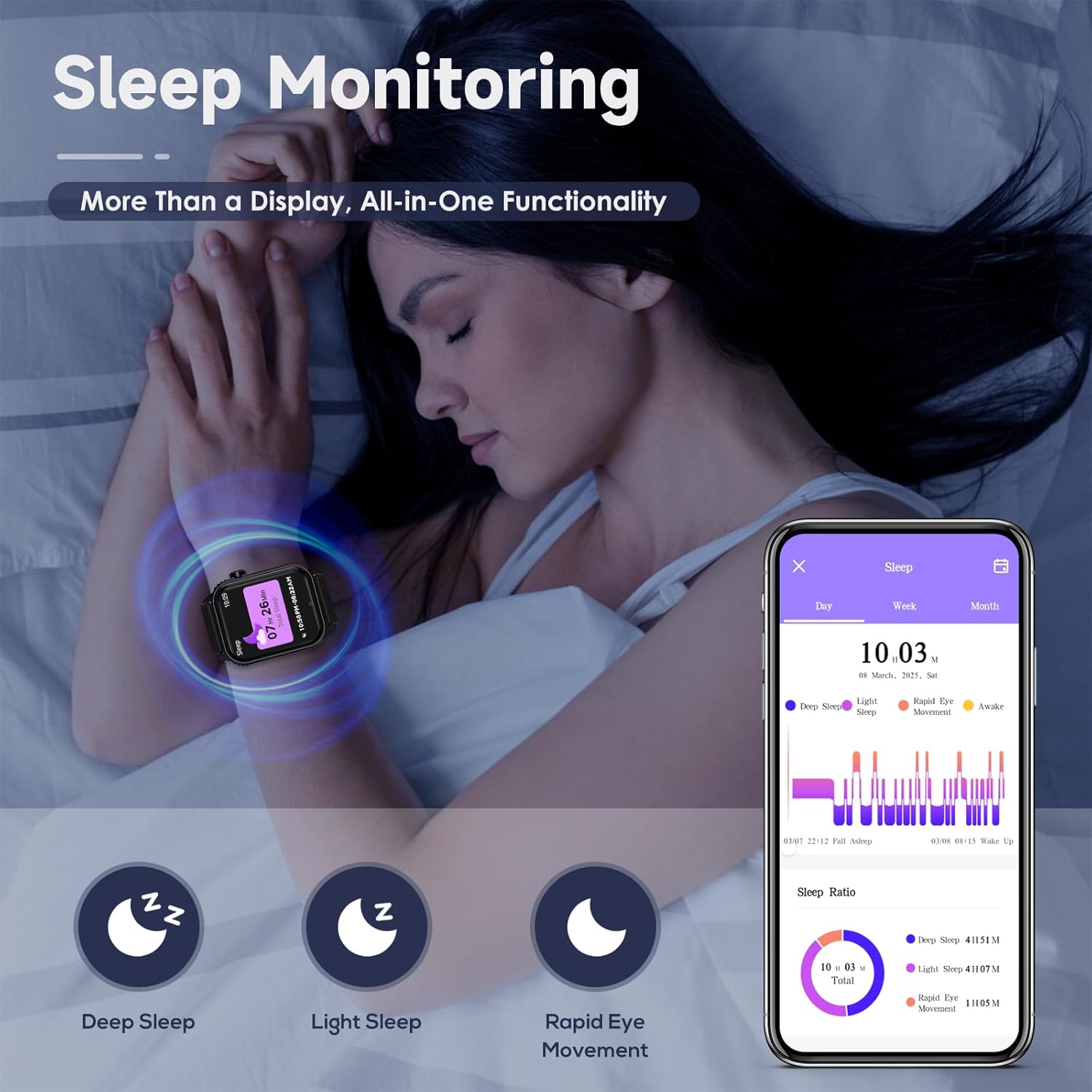 Smart Watches for Women Men, 1.83" HD Smartwatch with 120 Sports Modes, IP67 Waterproof, Bluetooth Call and Music Control;Heart Rate and Sleep Monitor (Black) - Image 4