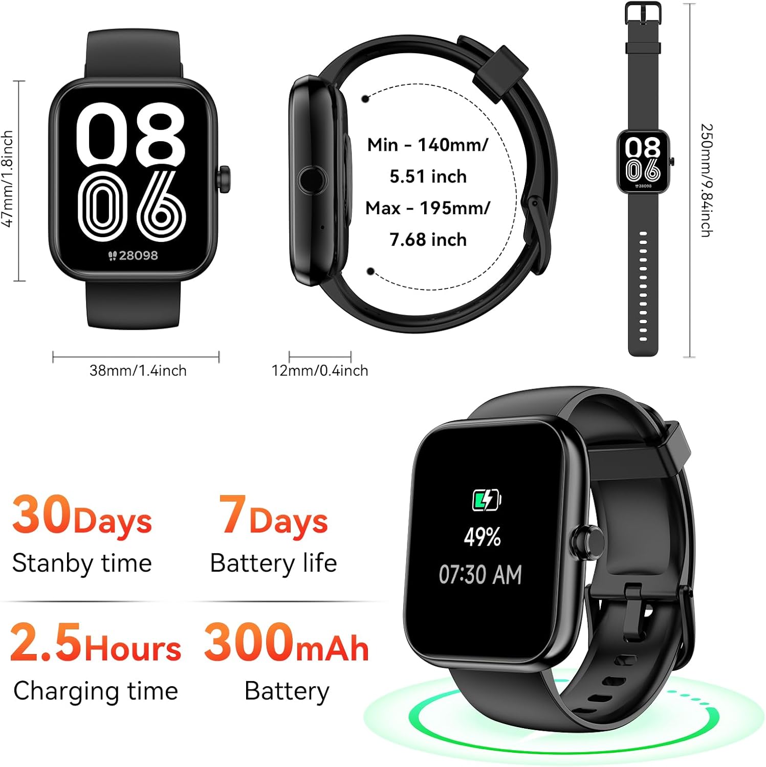Smart Watch with Alexa Built-in, 1.83" HD Touchscreen, Bluetooth Calling Fitness Tracker, Health Monitor Heart Rate/Sleep Tracking, IP68 Waterproof, 120+ Sports Modes for Android iPhone (Black) - Image 7