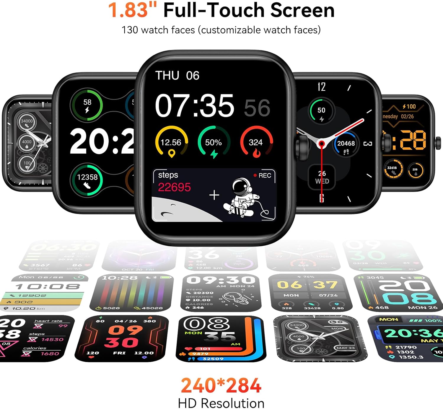 Smart Watch with Alexa Built-in, 1.83" HD Touchscreen, Bluetooth Calling Fitness Tracker, Health Monitor Heart Rate/Sleep Tracking, IP68 Waterproof, 120+ Sports Modes for Android iPhone (Black) - Image 3