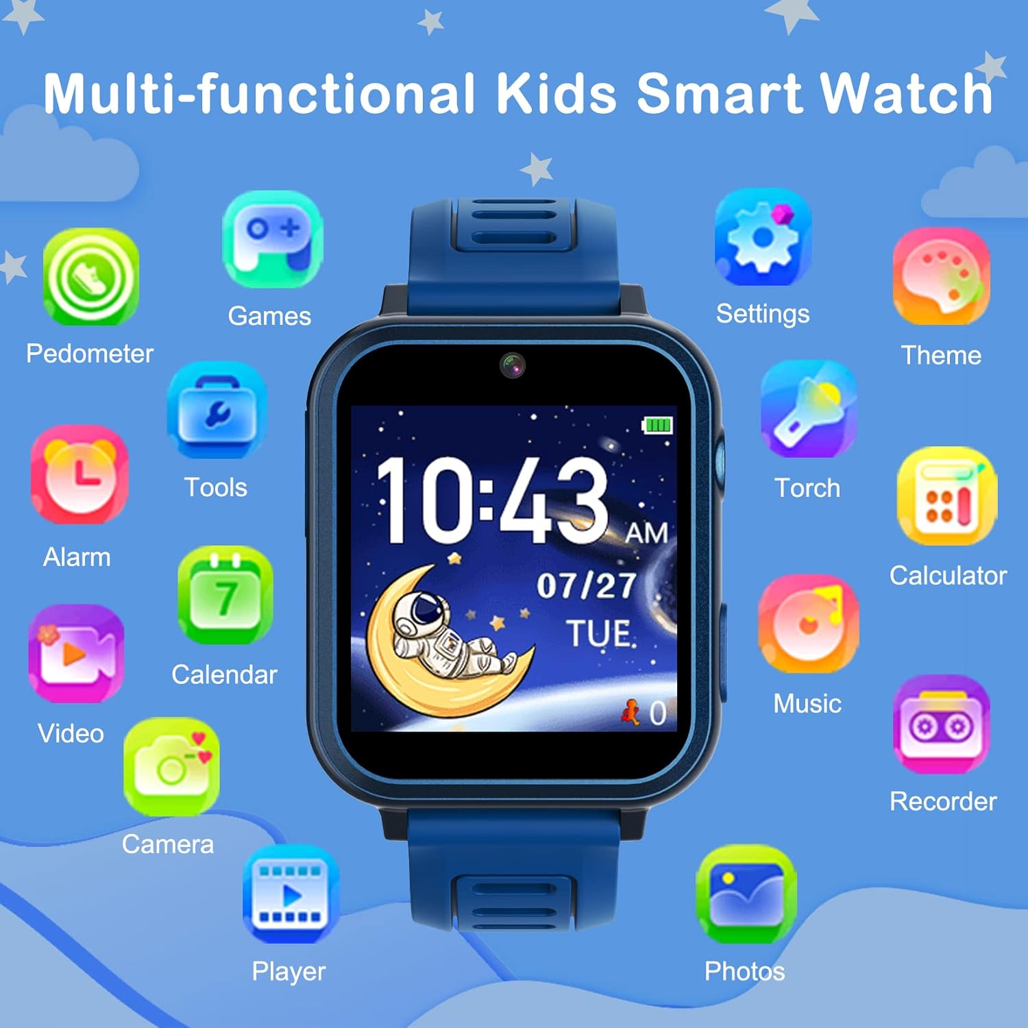 Phyulls Smart Watch for Kids with 39 Games Alarm Clock, Touchscreen, Calendaring Camera Music Player Time Display Video & Audio Recording, Toys for 3-12 Years Old Boys - Image 3
