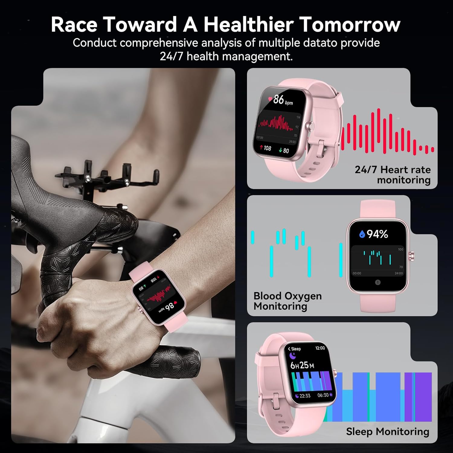Smart Watch with Alexa Built-in, 1.83" HD Touchscreen Fitness Tracker, Bluetooth Notifications/Calls, IP68 Waterproof, 120+ Sport Modes, 24/7 Heart Rate & Sleep Monitor for iPhone Android iOS (Pink) - Image 4