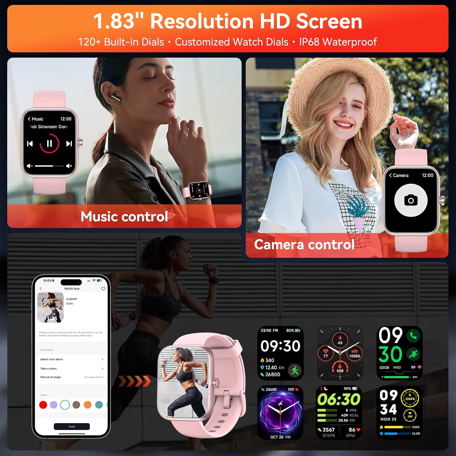 Smart Watch with Alexa Built-in, 1.83" HD Touchscreen Fitness Tracker, Bluetooth Notifications/Calls, IP68 Waterproof, 120+ Sport Modes, 24/7 Heart Rate & Sleep Monitor for iPhone Android iOS (Pink) - Image 6