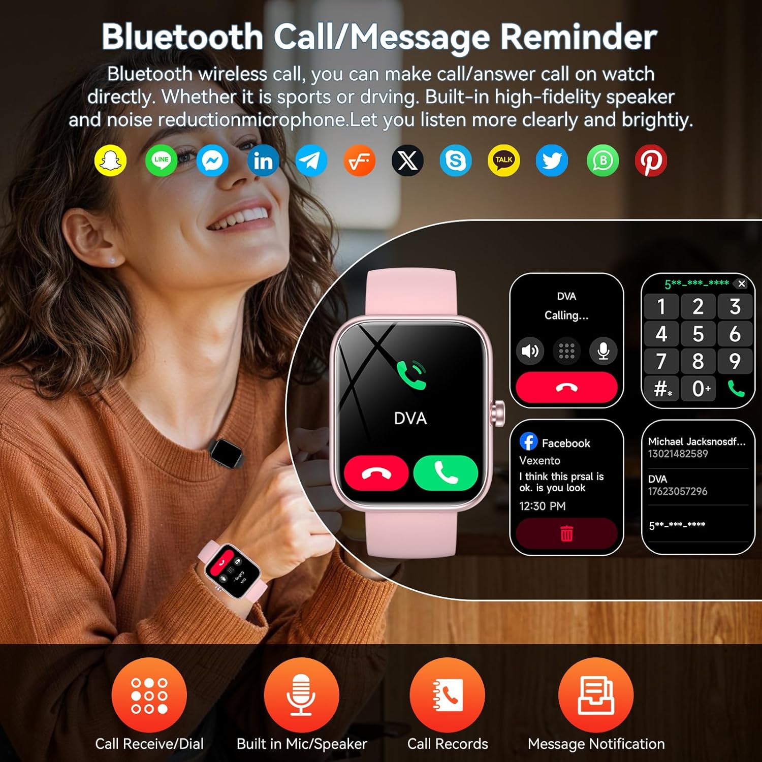 Smart Watch with Alexa Built-in, 1.83" HD Touchscreen Fitness Tracker, Bluetooth Notifications/Calls, IP68 Waterproof, 120+ Sport Modes, 24/7 Heart Rate & Sleep Monitor for iPhone Android iOS (Pink) - Image 2