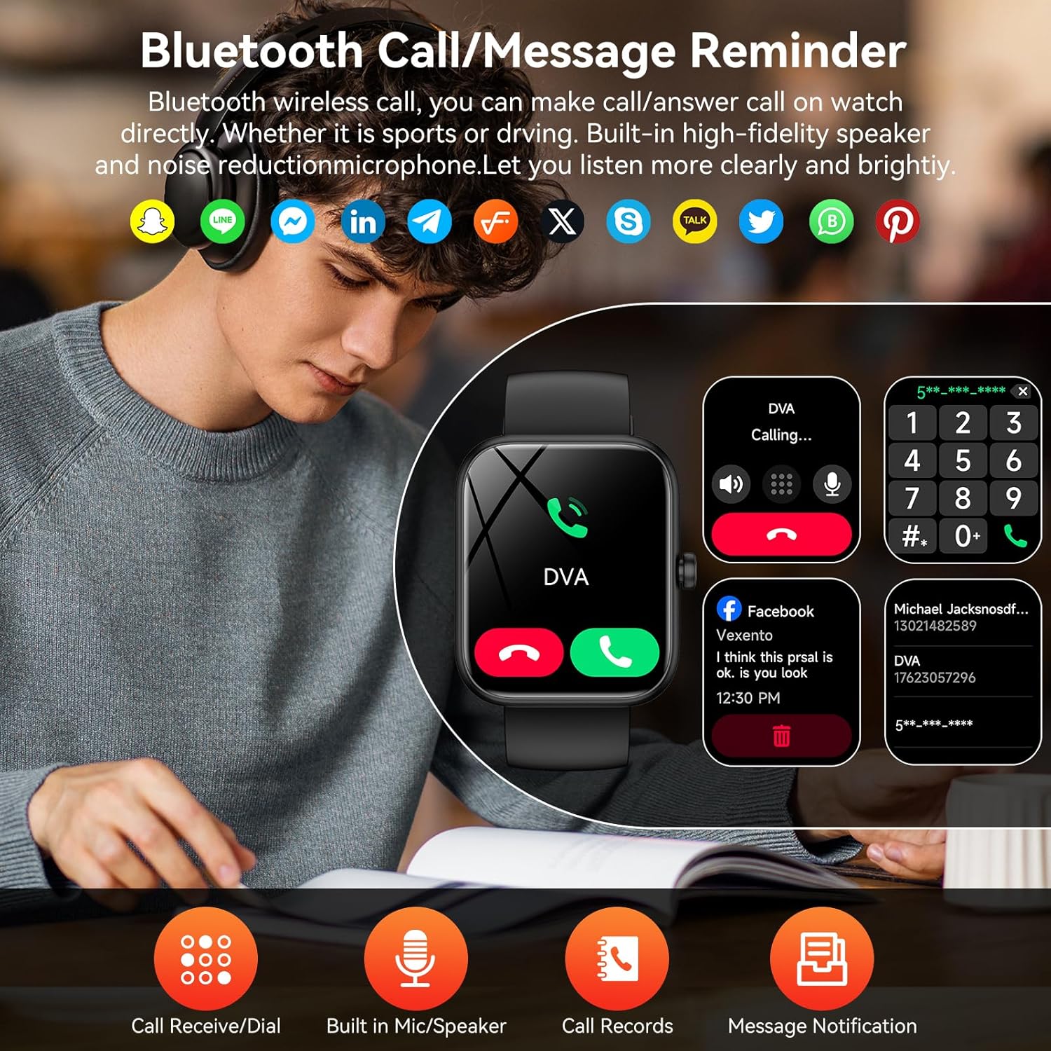Smart Watch with Alexa Built-in, 1.83" HD Touchscreen Fitness Tracker, Bluetooth Notifications/Calls, IP68 Waterproof, 120+ Sport Modes, 24/7 Heart Rate & Sleep Monitor for iPhone Android iOS (Black) - Image 2