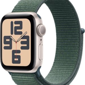 Apple Watch SE (2nd Gen) [GPS 40mm] Smartwatch with Starlight Aluminum Case with Lake Green Sport Loop One Size. Fitness and Sleep Trackers, Crash Detection, Heart Rate Monitor, Carbon Neutral